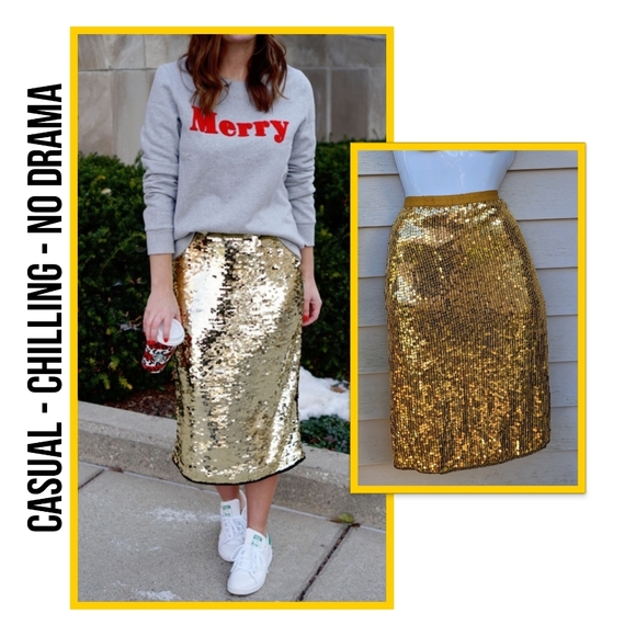 Dresses & Skirts - Gold Silk Sequin Skirt